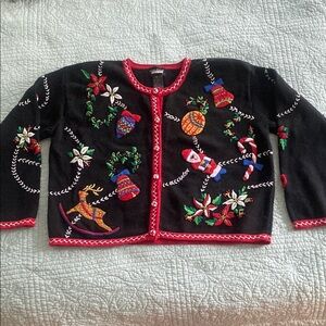 Designers Originals Holiday Cardigan with Colorful Embroidery
